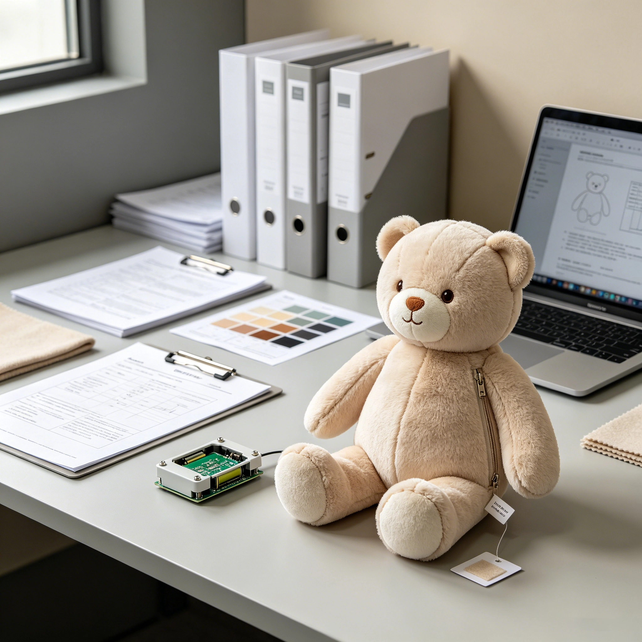 Smart plush toy prototype reviewed for ASTM CPSIA CPC COPPA and electronic safety compliance in the U.S. market