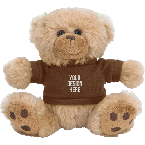 Promotional teddy bear wearing a custom logo T-shirt for corporate gifts, school events and branded campaigns