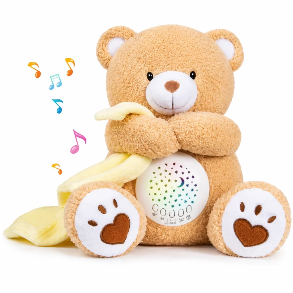 Voice and sound plush toy with music, sound effects, and character phrases
