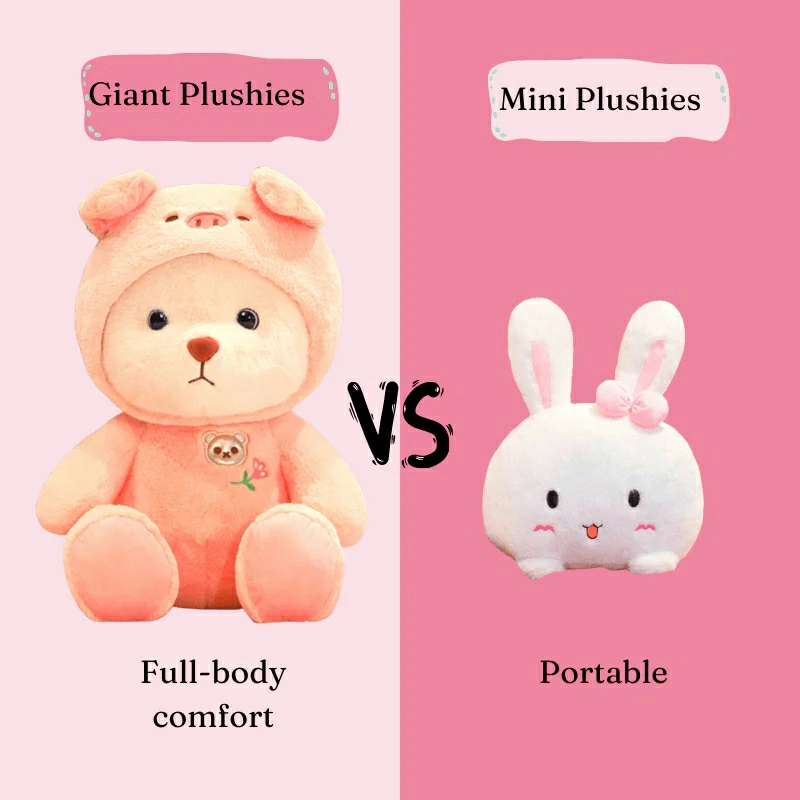 Side-by-side comparison of a decorative stuffed animal and a simple comfort plush with a softer hug-friendly shape