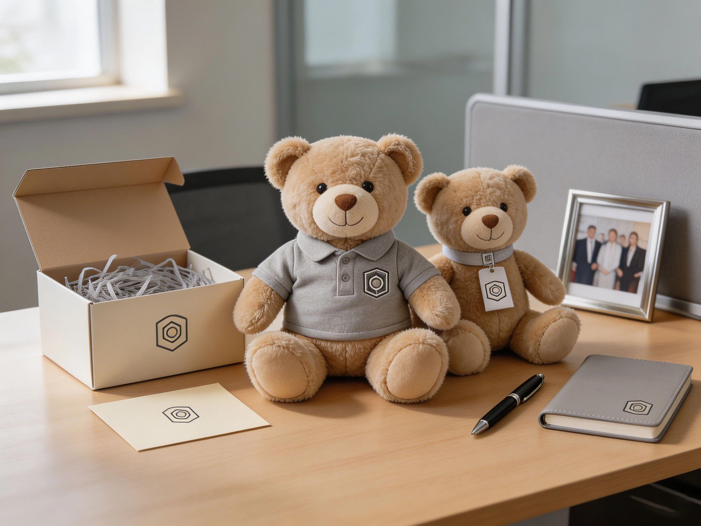 Custom promotional plush gift presented for client gifting, employee recognition and company anniversary campaigns