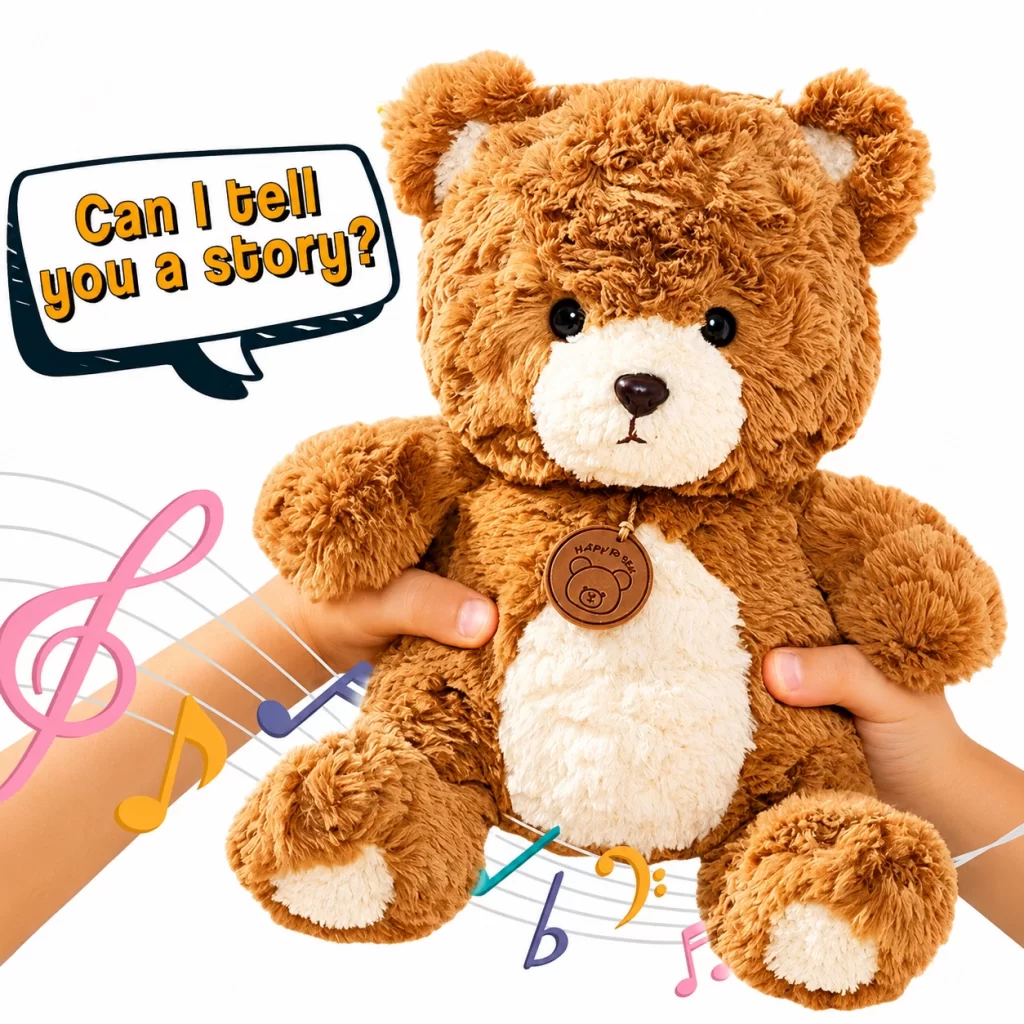 Storytelling plush toy with bedtime stories, learning scripts, and language content