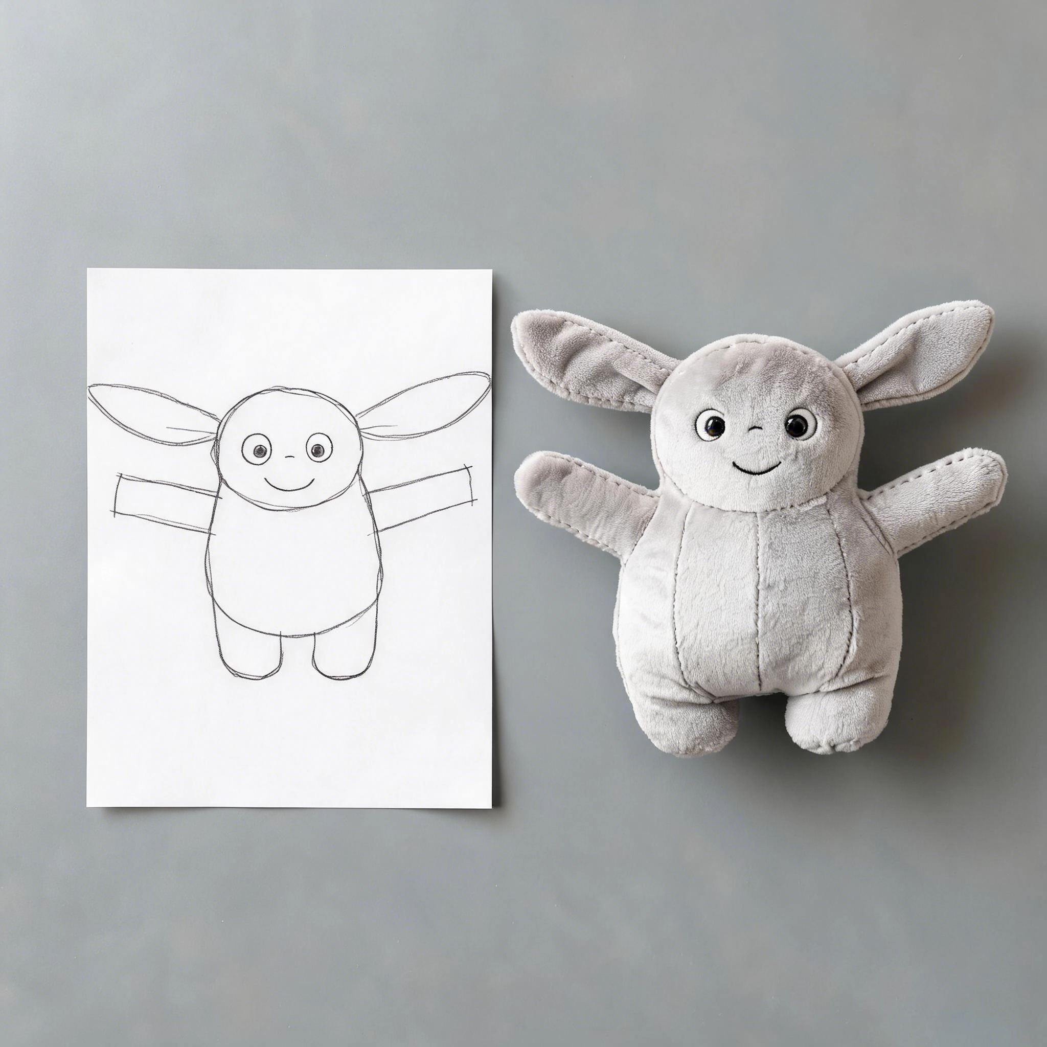 Three plush development comparisons showing widened limbs, simplified color patches and supported ear shapes