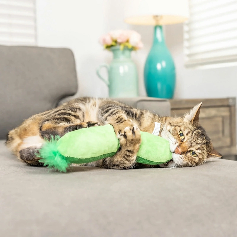 Catnip plush cat kicker toy designed for cats to grab, bite, roll, and kick during interactive play