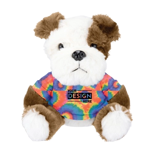 Custom stuffed animal with logo accessory and hang tag for corporate gifts, fundraising and customer promotions
