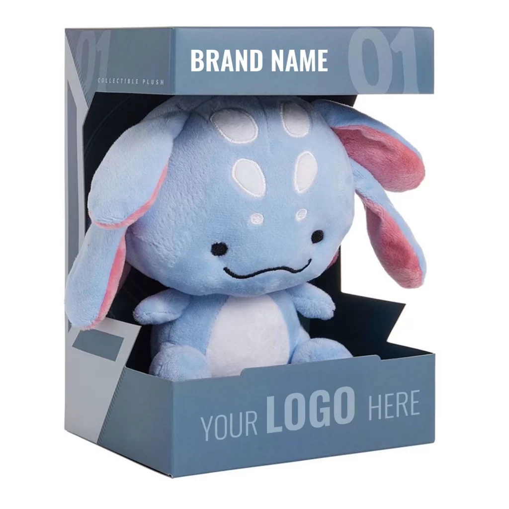 Four packaging formats compared for custom plush products including bags and retail boxes