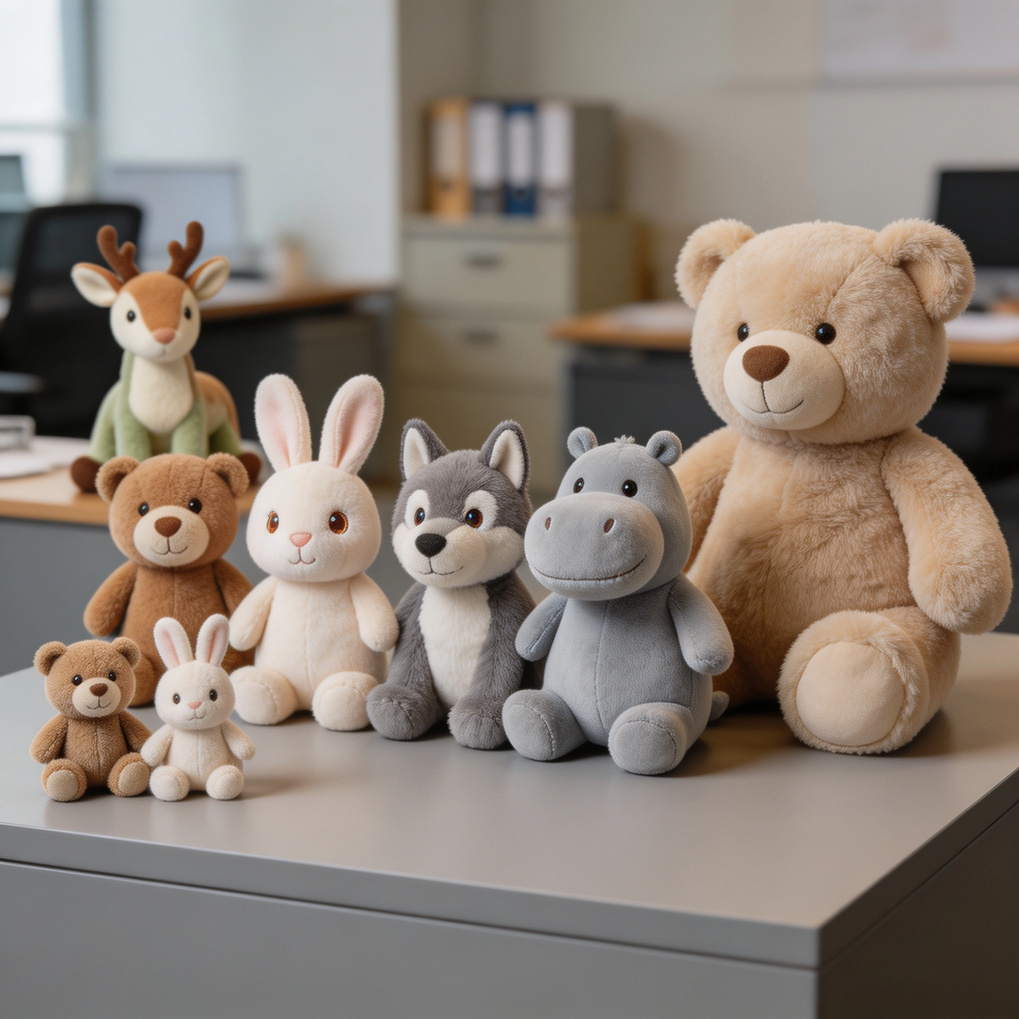 Retail plush collection showing small, medium, premium and seasonal stuffed animal formats.
