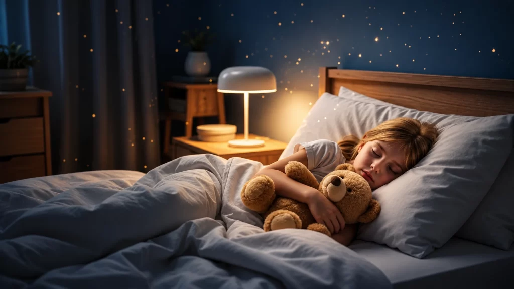 Storytelling plush toy for bedtime stories, soft music, and themed audio content