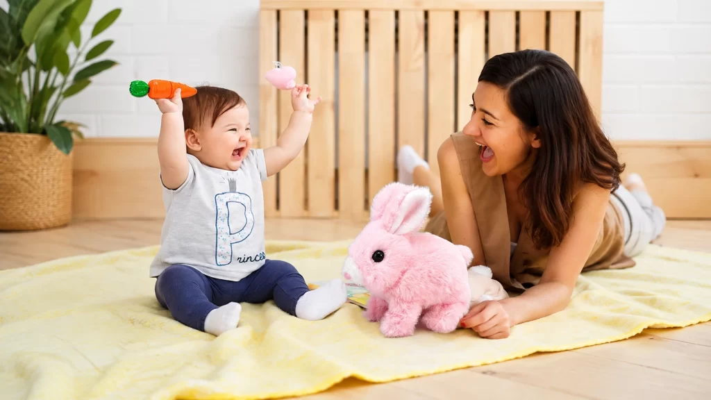 Family interactive plush toy with voice, sound, touch response, and simple interactive features