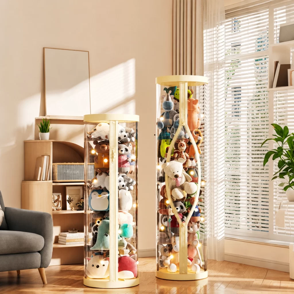 Storage materials compared for protecting plush toys from dust and pressure
