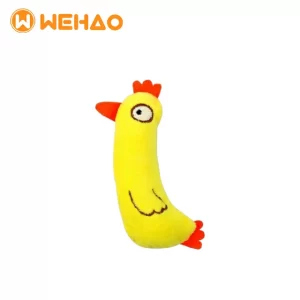 Yellow chicken plush cat toy with soft PP cotton filling for indoor batting, carrying and boredom-relief play