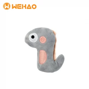 Grey dinosaur plush cat toy with soft PP cotton filling for indoor mouthing, batting and boredom-relief play
