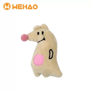 Beige mouse plush cat toy with soft PP cotton filling for indoor batting, grabbing and boredom-relief play