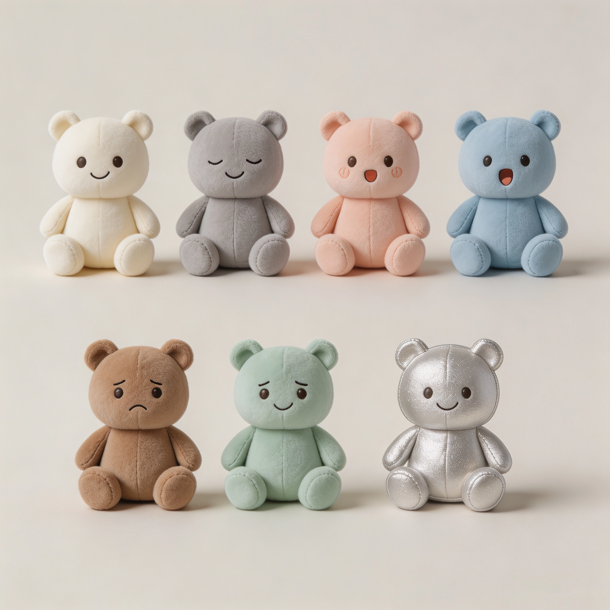 Simple layout showing several regular plush designs and one hidden plush version planned from the same base shape.