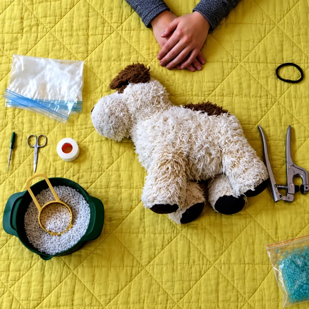Plush prototype with separate weighted insert and fiber filling comparison