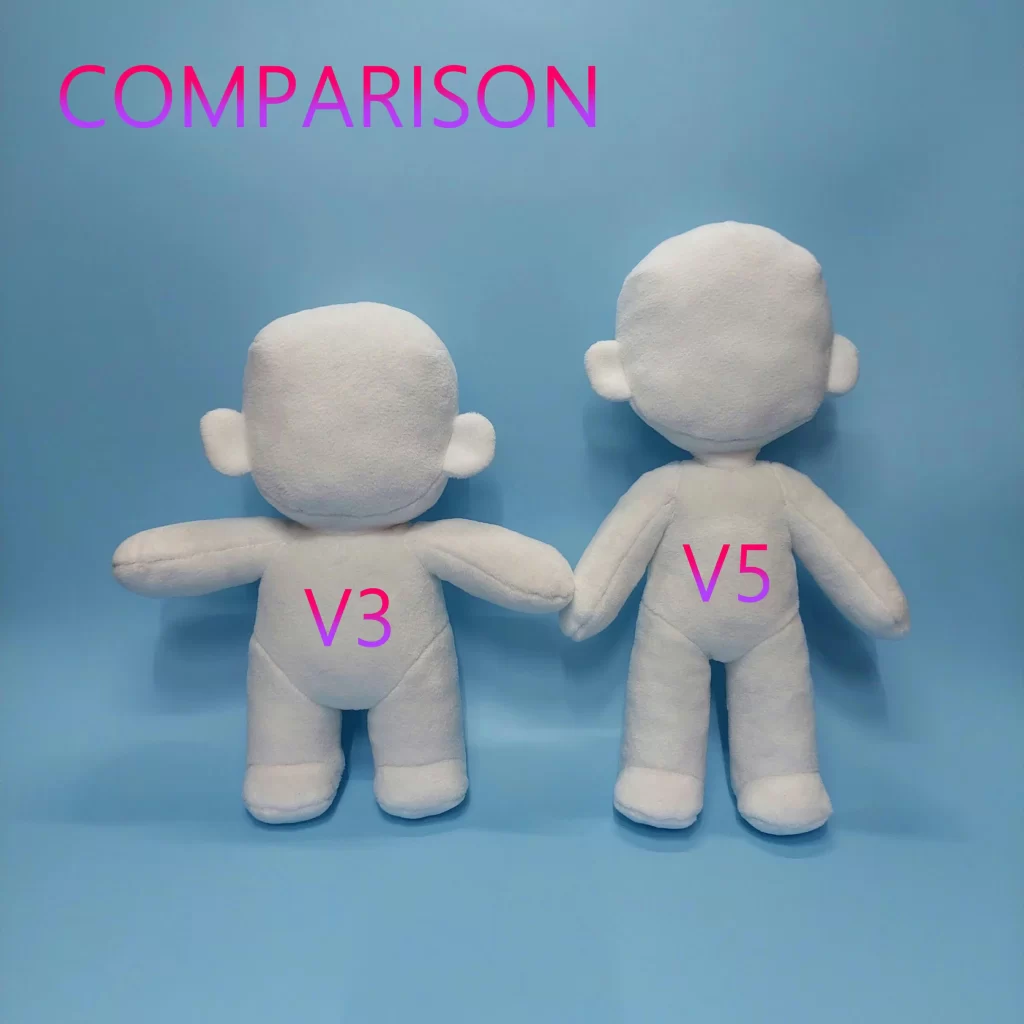 Three custom plush prototypes compared for facial proportion, silhouette and fabric texture during sampling